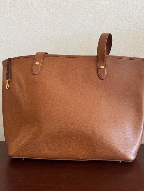 Ralph Lauren Brown Leather Tote with Embossed Crest Logo Ralph Lauren Cognac Leather Tote with Embossed Crest